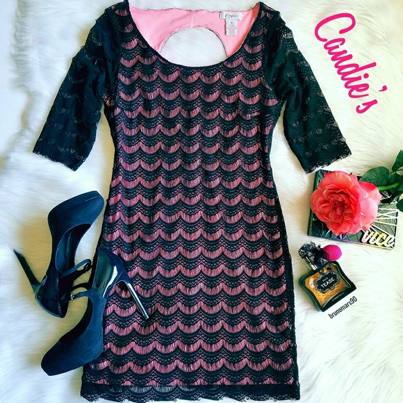 •HP• Candie's Black Lace Bodycon Dress - Picture 2 of 6